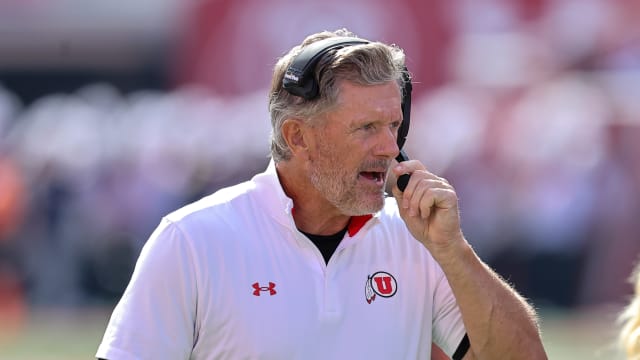 Oct 14, 2023; Salt Lake City, Utah, USA; Utah Utes head coach Kyle Whittingham looks on against the California Golden Bears in the second half at Rice-Eccles Stadium. Mandatory Credit: Rob Gray-USA TODAY Sports